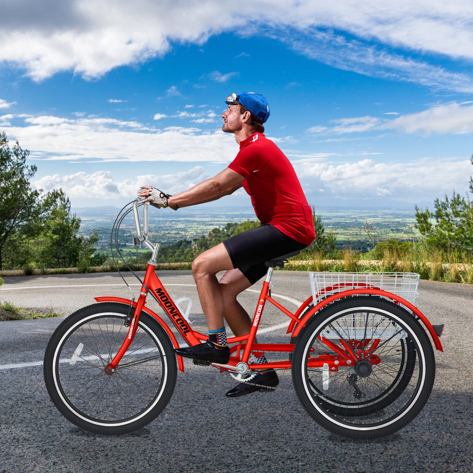 MOONCOOL Adult Tricycle, 7 Speed Three Wheel Bike Cruiser Trike, 24/26