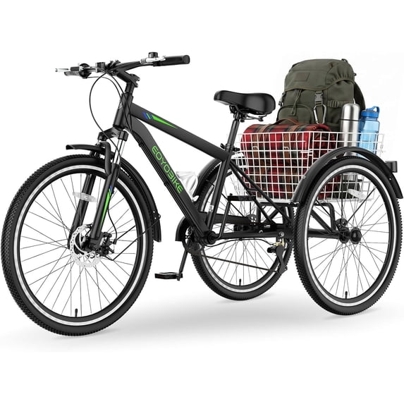 MOONCOOL Adult Tricycle, 7 Speed Three Wheel Bike Tricycle Cruiser Trike, 24/26/27.5 Inch Adults Trikes with Shopping Basket, Exercise Men's Women's Tricycles