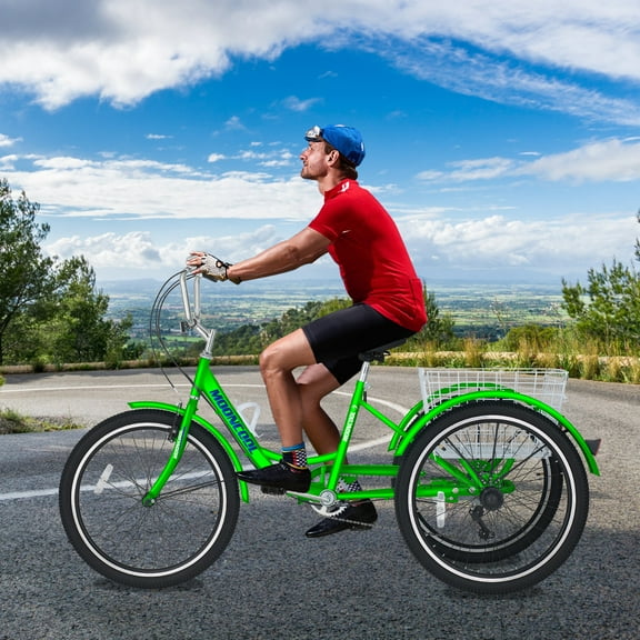 MOONCOOL Adult Tricycle, 7 Speed Three Wheel Bike Tricycle Cruiser Trike, 24/26/27.5 Inch Adults Trikes with Shopping Basket, Exercise Men's Women's Tricycles