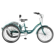 MOONCOOL Adult Tricycle Bike, Upgarded Wider 7 Speed 24 & 26-Inch Three Wheel Bike Cruise Trike, Low Step-Through with Backrest & Cargo Basket
