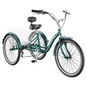MOONCOOL Adult Tricycle with Wide Handlebars, 7 Speed Three Wheel Bike Cruiser Trike, 24/26 Inch Adults Trikes with Shopping Basket, Exercise Mens Womens Tricycles