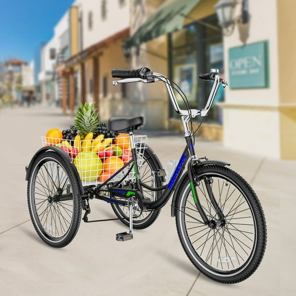 MOONCOOL Adult Tricycles 3 Wheel 7 Speed Trikes, 24 / 26 inch Adult Trikes 3 Wheeled Bike with Basket for Seniors, Women, Men
