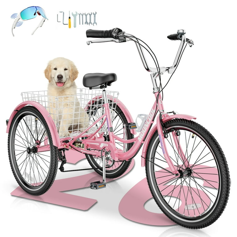 Speed 24 Womens Bike Womens Bike Adult Tricycle 24" 3-Wheel Bike With Basket (1-Speed