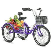 MOONCOOL Adult Tricycles 7 Speed, 16/20/24/26 inch 3 Wheel Bikes, Three-Wheeled Bicycles Cruise Trike with Shopping Basket for Seniors, Women, Men, Teenager, Kids