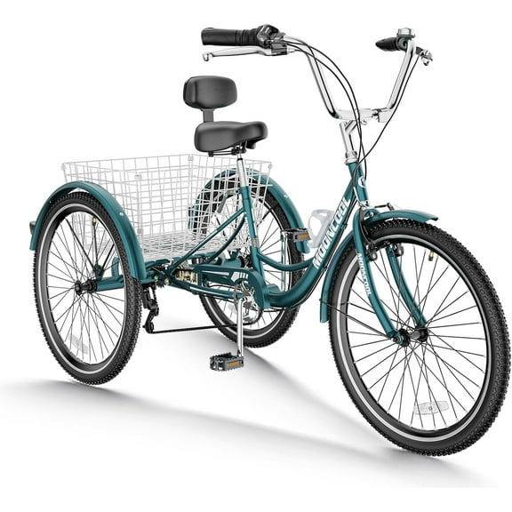 MOONCOOL Adult Tricycles 7 Speed, 16/20/24/26 inch 3 Wheel Bikes, Three-Wheeled Bicycles Cruise Trike with Shopping Basket for Seniors, Women, Men, Teenager, Kids