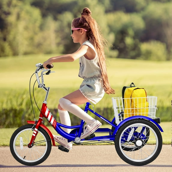 MOONCOOL 16 inch Tricycle Kids Trikes for Beginner Riders, Single Speed 3 Wheel Bikes for Boys Girls, Low Step Through Three-Wheeled Bicycles with Rear Basket