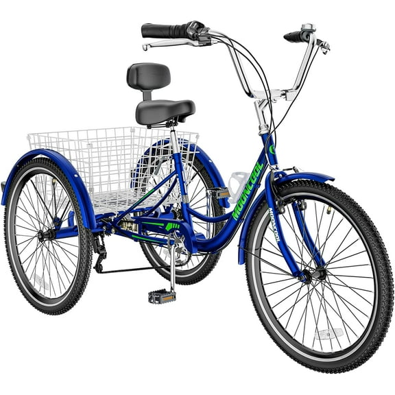 MOONCOOL Adult Tricycles 7 Speed 24 inch Three Wheel Bike Cruiser Trike with Low-Step Through Frame/Large Basket for Men, Women, Seniors