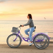 MOONCOOL Adult Tricycles 7 Speed, Adult Trikes 24 / 26 inch 3 Wheel Bikes, Three-Wheeled Bicycles Cruise Trike with Shopping Basket for Seniors, Women, Men