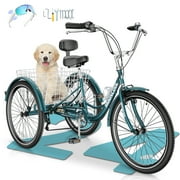 MOONCOOL Adult Tricycles 7 Speed, Adult Trikes 24 / 26 inch 3 Wheel Bikes, Three-Wheeled Bicycles Cruise Trike with Shopping Basket for Seniors, Women, Men