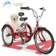 MOONCOOL Adult Tricycles 7 Speed, Adult Trikes 24 / 26 inch 3 Wheel Bikes, Three-Wheeled Bicycles Cruise Trike with Shopping Basket for Seniors, Women, Men