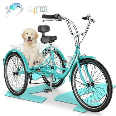 MOONCOOL Adult Tricycles with Rear Basket & Inflator, 24 26 inch 7 Speed 3 Wheel Bikes, Three-Wheeled Bicycles Adult Trike with Backrest for Seniors, Women, Men