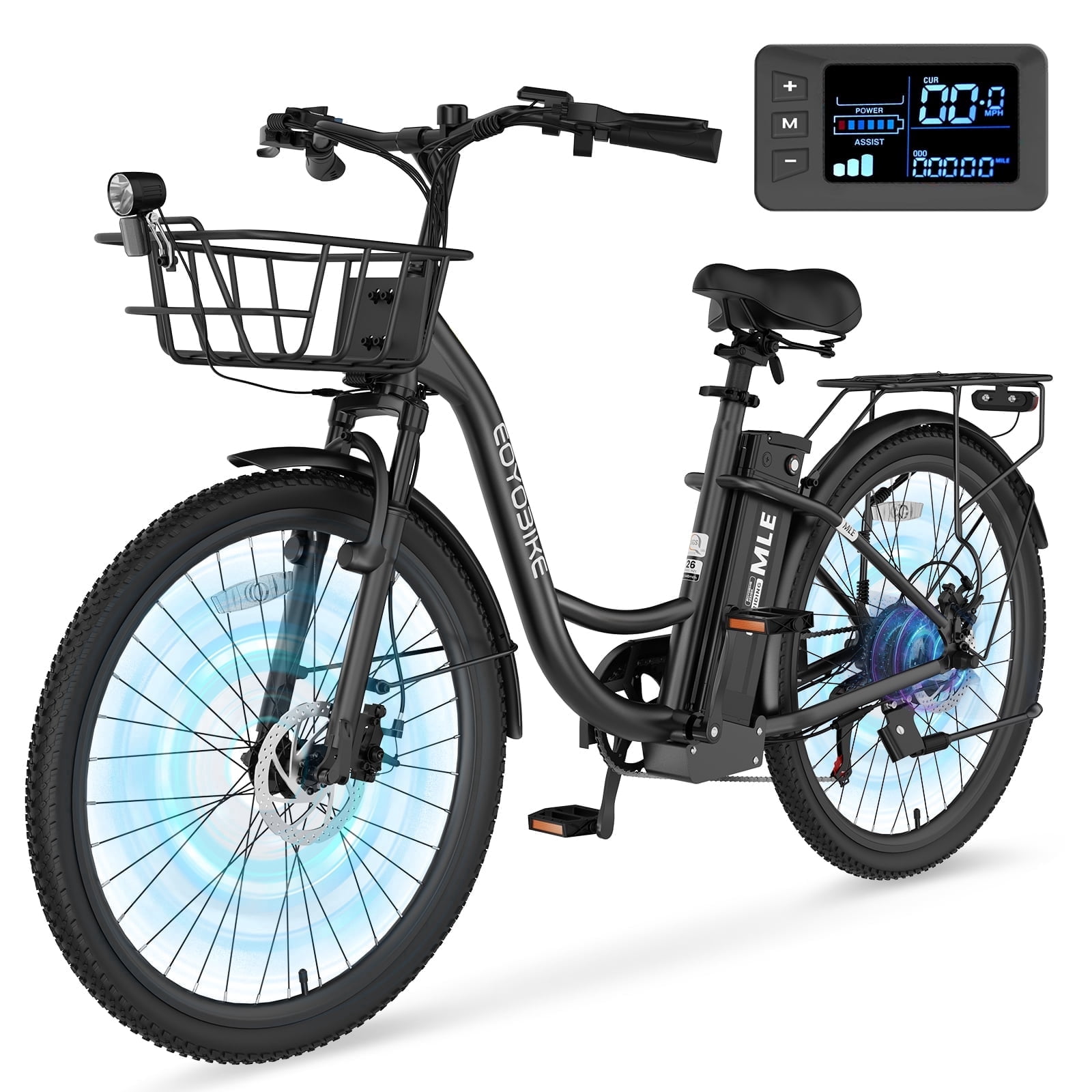 MOONCOOL Electric Bicycle for Adults 350W , 7-Speed Ebike with 36V 10.4Ah Removable Battery， 40 Miles Range , 20 mph Electric Commuter Bike for Women Men