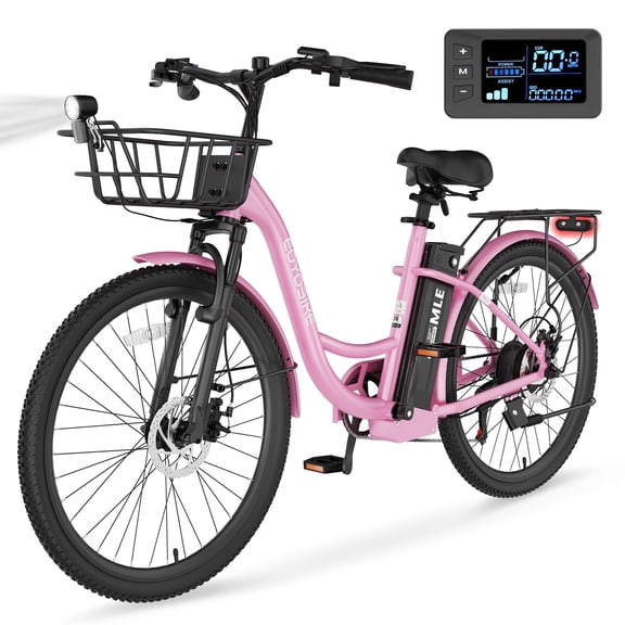 MOONCOOL Electric Bicycle for Adults 350W , 7-Speed Ebike with 36V 10.4Ah Removable Battery， 40 Miles Range , 20 mph Electric Commuter Bike for Women Men