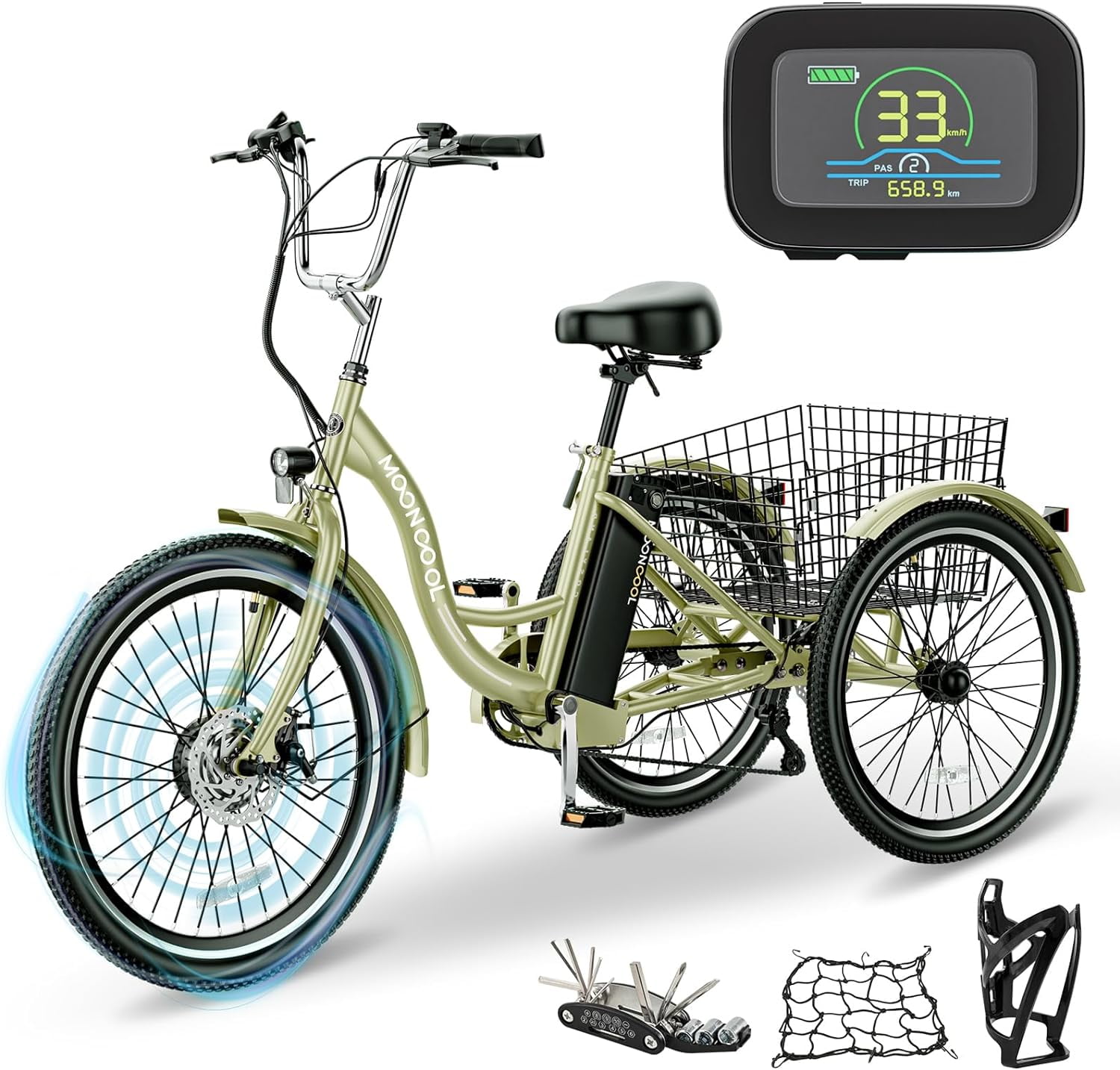 MOONCOOL Electric Tricycle 350W 36V 26 Inches 7 Speeds 3 Wheels Electric Bikes for Adults Motorized Electric Trike Three Wheel Electric Bicycle Walmart