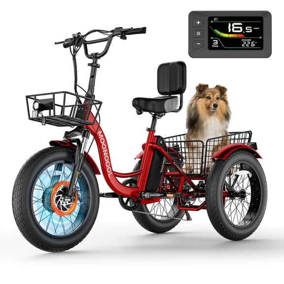 MOONCOOL Electric Tricycle for Adults, 20" x 4" Fat Tire Electric Trike, 48V 500W Motorized Electric Bicycle, 3 Wheels 7 Speed Ebike w/Removable Battery&Large Basket, Certified to UL 2849 by SGS