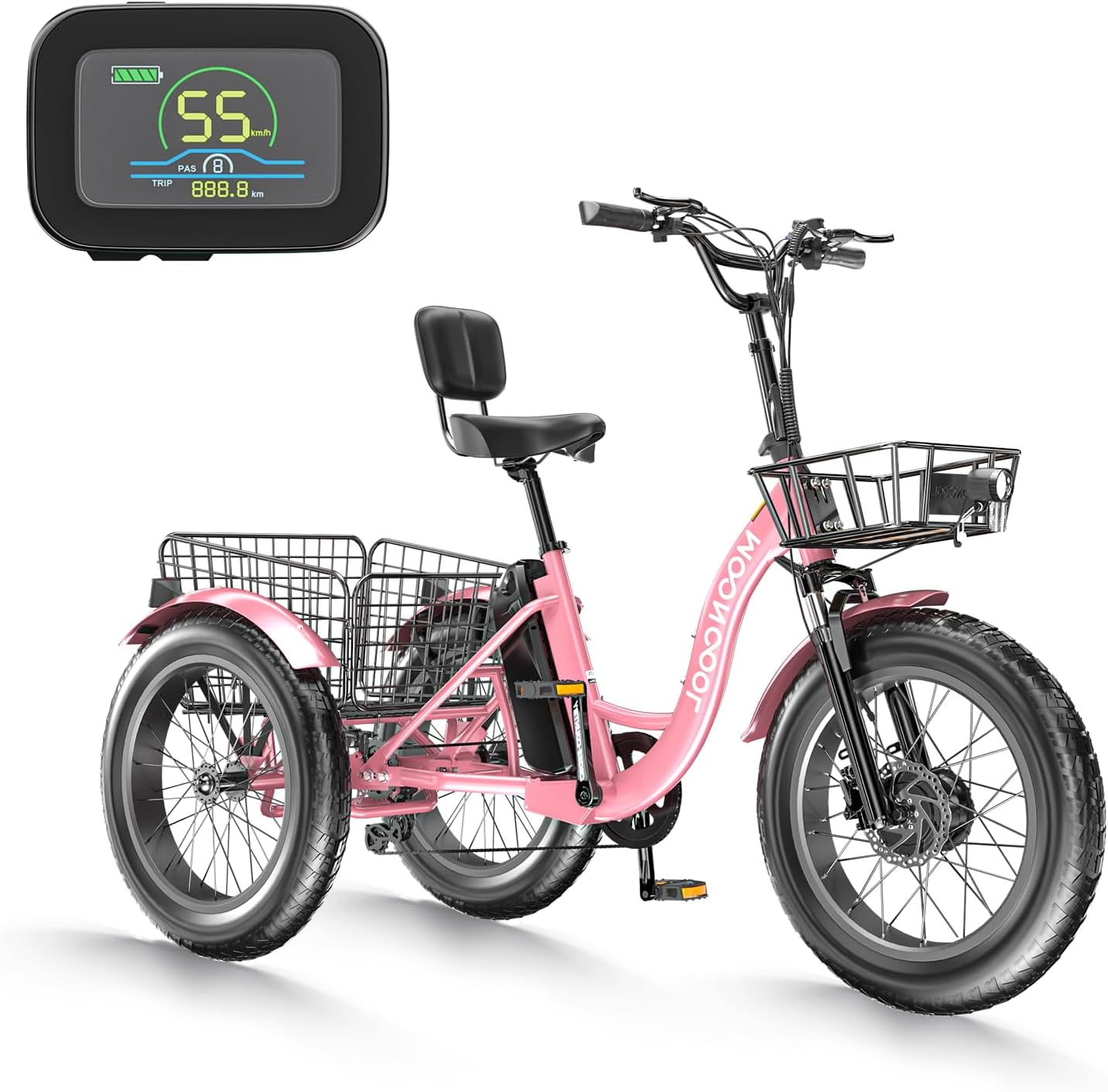 MOONCOOL Electric Tricycle for Adults, 7 Speed 20" Fat Tire 3 Wheel