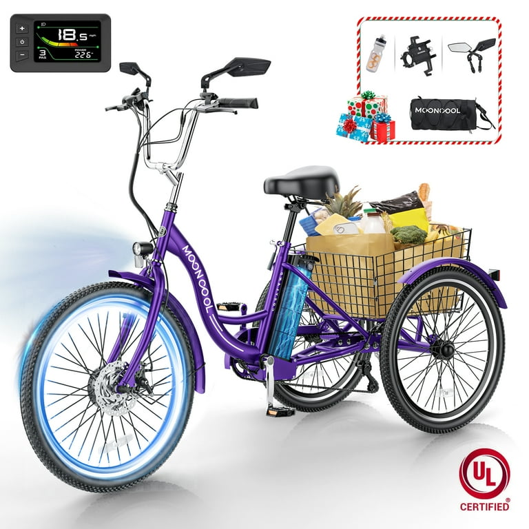 Electric Tricycle Walmart Three Wheel Bikes MOONCOOL 350W 7-Speed