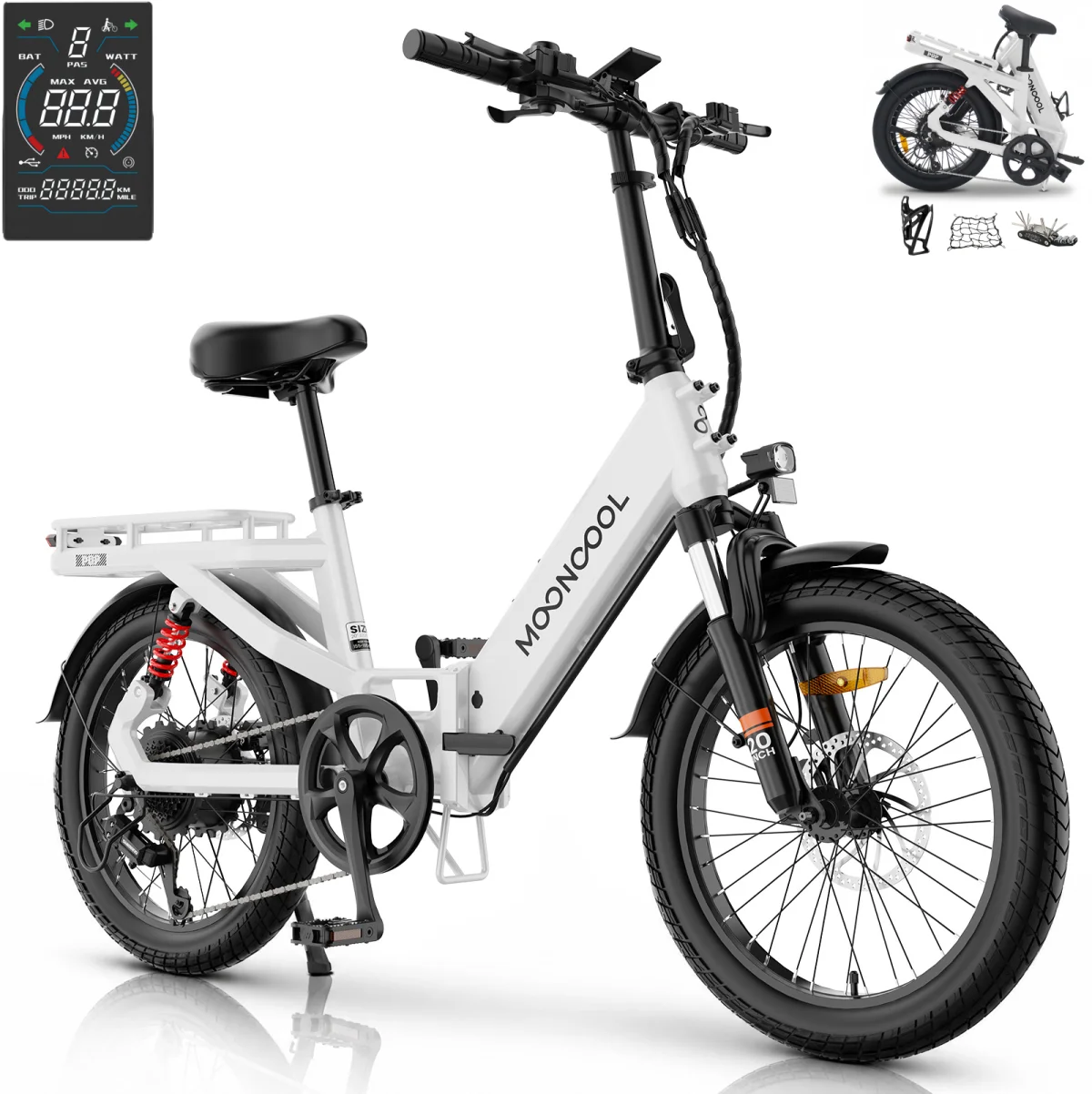 motorized electric bicycles DDC TECH Folding Bike for Adults, 800W Peak Motor 20MPH, Ebike with 48V 15Ah Removable Battery, 35-55 Miles Range, 14'' Adults Electric for Men Women Commuter : Sports & The max load capacity is 400 lbs MOONCOOL Folding Electric Bike for