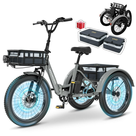 MOONCOOL Electric Tricycle for Adults, 20" Folding 3 Wheels Electric Bicycle, 48V 750W Motorized Three Wheel Ebike w/Aluminum Frame, Removable Battery and Basket, Certified to UL 2849 by SGS