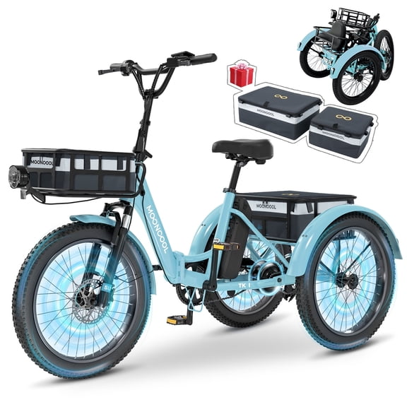 MOONCOOL Electric Tricycle for Adults, 20" Folding 3 Wheels Electric Bicycle, 48V 750W Motorized Three Wheel Ebike w/Aluminum Frame, Removable Battery and Basket