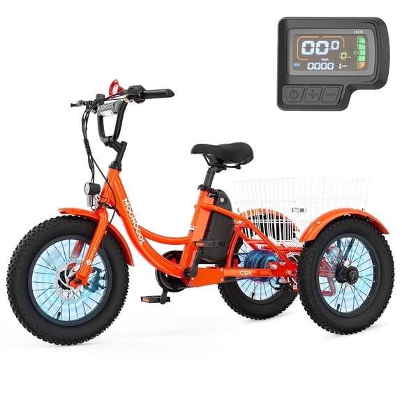 MOONCOOL Electric Tricycle for Kids ,16"x3" 3 Wheel 250W 10.4Ah Etrike W/ LED headlight & Rear Basket & horn bell & DIY stickers,6/9/12.5 MPH