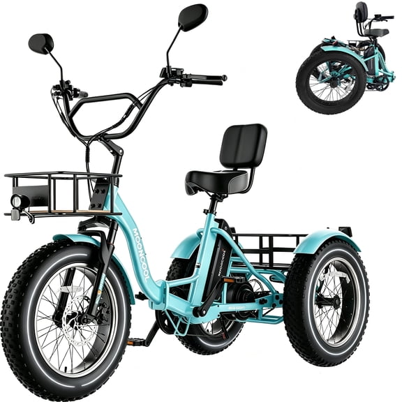 MOONCOOL FT1 Folding Electric Tricycle for Adults,48V 500W Helical Motor w/ 1092W peak power, 14.5AH UL2849 (By SGS) Removable Battery,20" x 4.0" Fat Tire,60-Mile, 15.5 MPH, 7-Speed,Class 2