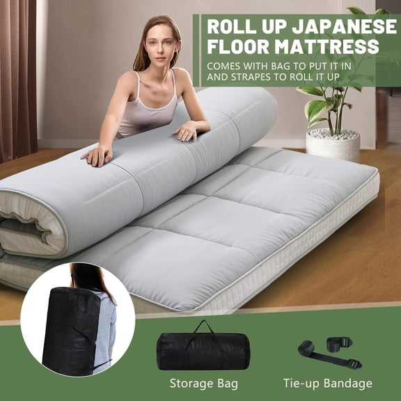 SLSY  Japanese Futon Mattress, Thick Floor Mattress Sleeping Tatami Mat Roll Up Camping Mattress, Portable Floor Guest Bed, Full Size 80"L x 54"W