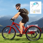 MOONCOOL Mountain Tricycle for Adults, 3 Wheeled 7-Speed Mountain Tricycle 24/26/27.5 inch Mens Womens Tricycles Cruiser Bike with Cargo Basket