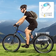 MOONCOOL Mountain Tricycle for Adults, 3 Wheeled 7-Speed Mountain Tricycle 24/26/27.5 inch Mens Womens Tricycles Cruiser Bike with Cargo Basket