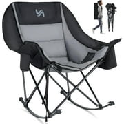 Slsy Heated Oversized Rocking Camping Chair, Fully Padded Patio Chair with Cup Holder, High Back Portable Lawn Recliner with Headrest, Outdoor Camp Rocker Chairs for Adults Heavy Duty 400 LBS