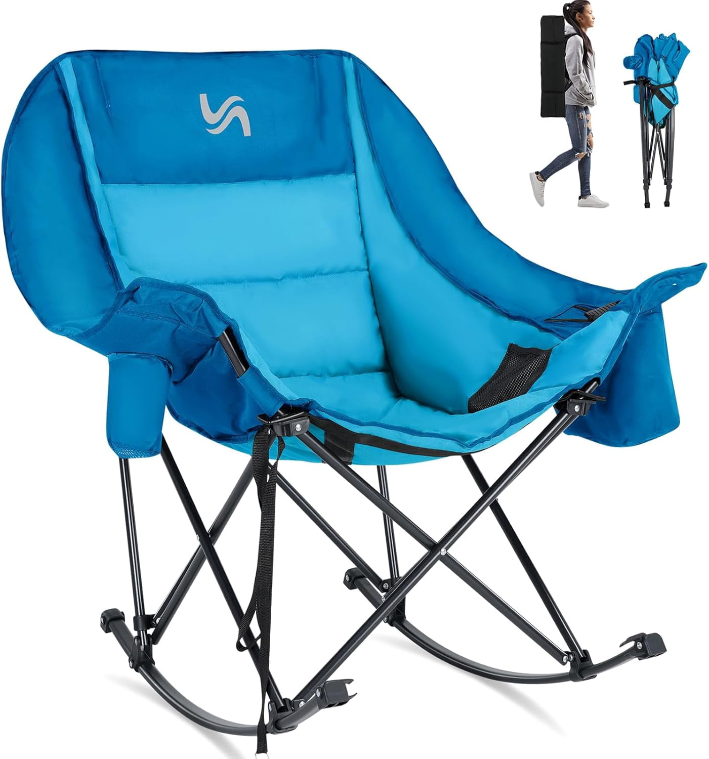 Slsy Oversized Rocking Camping Chair, Fully Padded Patio Chair with ...