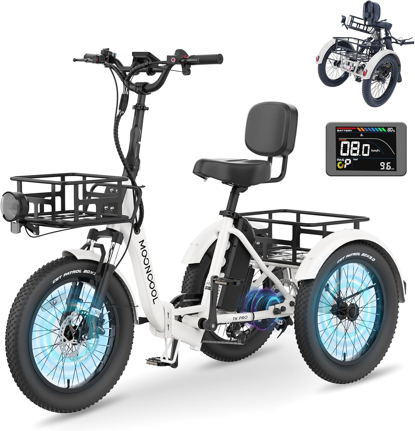 MOONCOOL TKPro Electric Tricycle for Adults,750W 48V Folding Electric