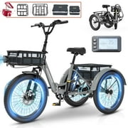 MOONCOOL TK1 20" Fat Tire Folding Electric Tricycle w/ Rack Bags, 750W Motor 48V Foldable Ebike Electric Trike for Adults, 3 Wheel Electric Bicycle w/Front & Rear Baskets, Certified to UL 2849 by SGS