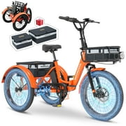 MOONCOOL TK1 Folding Electric Tricycle with Rack Bags , 750W Motor 48V Foldable Ebike Electric Trike for Adults, 20" Fat Tire 3 Wheel Electric Bicycle with Front & Rear Baskets