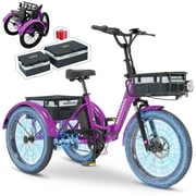 MOONCOOL TK1 Folding Electric Tricycle with Rack Bags , 750W Motor 48V Foldable Ebike Electric Trike for Adults, 20" Fat Tire 3 Wheel Electric Bicycle with Front & Rear Baskets