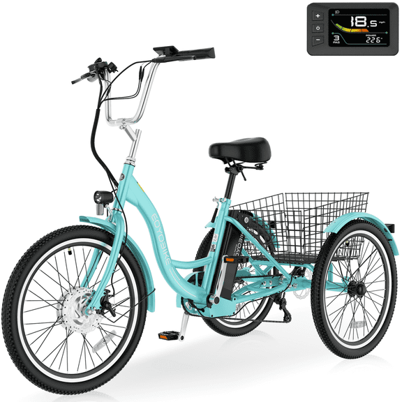 MOONCOOL MC350 Electric Tricycle for Adults, 350W Motorized Electric trike with 36V 10.4Ah Removable lithium battery,24"/26" 7 Speeds 3 Wheels Electric Bikes