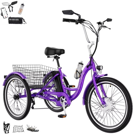 MOONCOOL Electric Trike for Adults w/ Rearview Mirror kit, 700W Peak Motor 10.4Ah battery,24"/26" 7 Speeds 3 Wheels Low Step Through Unisex Electric Trikes,35-60Miles