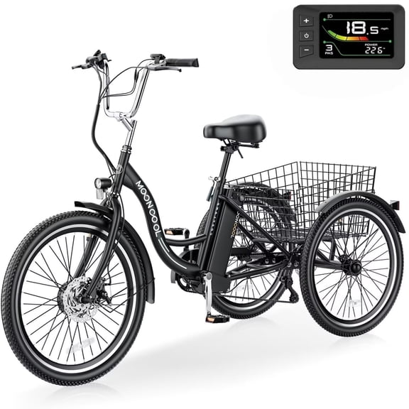 MOONCOOL MC350 Electric Tricycle for Adults, 350W Motorized Electric trike with 36V 10.4Ah Removable lithium battery,24"/26" 7 Speeds 3 Wheels Electric Bikes