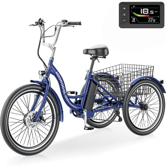 MOONCOOL MC350 Electric Tricycle for Adults, 350W Motorized Electric trike with 36V 10.4Ah Removable lithium battery,24"/26" 7 Speeds 3 Wheels Electric Bikes