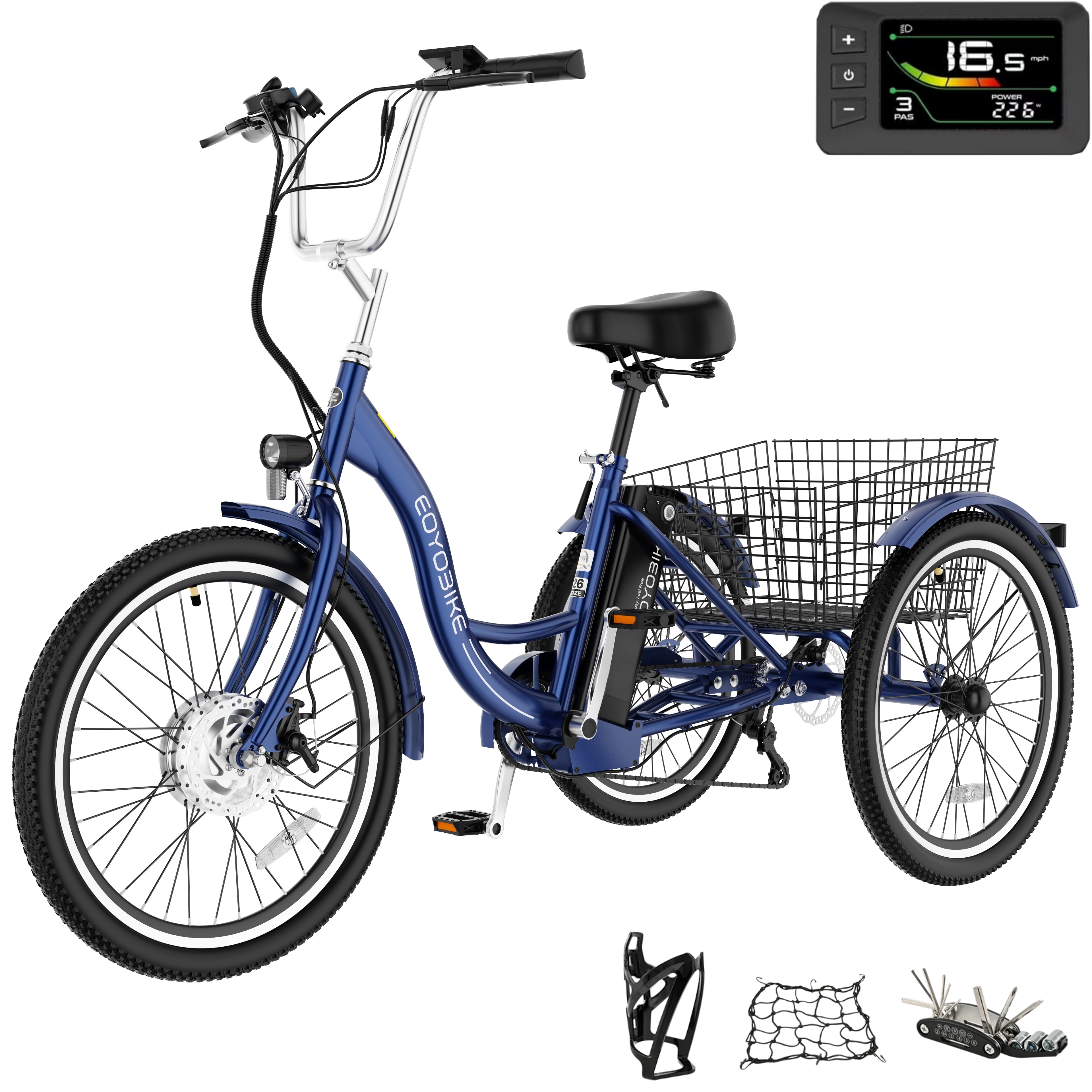 MOONCOOL 24"/26" Electric Tricycle for Adults, 700W Peak Motor,7 Speeds Electric Trike w/ 36V 10.4Ah Removable lithium battery,3 Wheels Unisex Electric Bikes,16MPH,40Miles