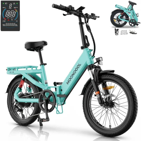 MOONCOOL Folding Electric Bike for Adults, 1200W 85Nm Motor , 48V 14Ah Battery, 20" Fat Tire Ebike w/ MIK Rack, Full Suspension, Hydraulic Disc Brakes, 7-Speed, Torque & Cadence Dual Sensor,20 MPH