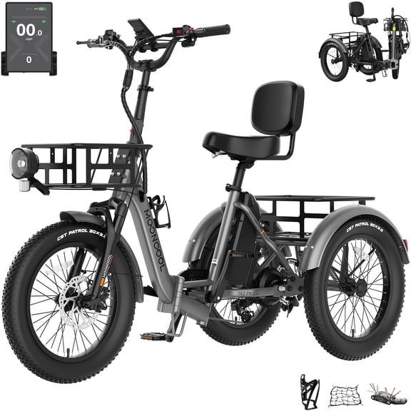 MOONCOOL TK2 PRO Adult Folding E-Trike with Reverse, 6-Speed, 48V 20Ah Battery, 1500W Peak, 20" Fat Tire, Torque & Cadence Sensor, 70 Mile, 16 MPH, Supports 5A Fast Charging