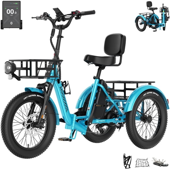MOONCOOL TK2 PRO Adult Folding E-Trike w/ Reverse,48V 750W Helical Motor w/ 1310W Peak Power & 90Nm torque,20Ah UL2849 (By SGS) Removable Battery,20x3.0" Fat Tire, 75-Mile, 15.5 MPH, Class 2