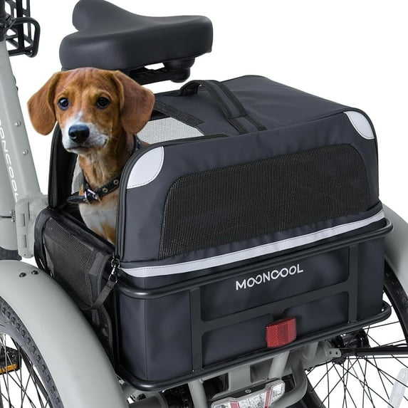 MOONCOOL Tricycle Rack Bag, Bicycle Trunk Bag 56L Capacity Waterproof Multifunctional Bicycle Pannier, Velcro Quick Release Design Cycling Pannier Trunk Carrier with Reflecto (56L rear pet bag)