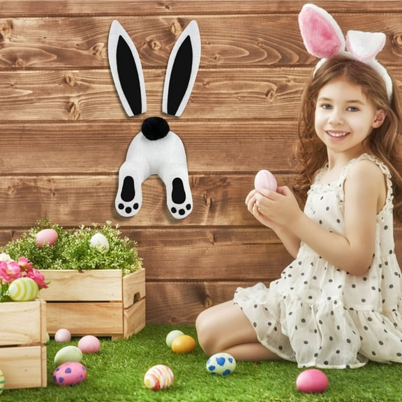MOONDU Easter Bunny Butt Wreath Decor Set, Hanging Bunny Ears and Tail Kit, Cute Rabbit Wreath Attachment, Soft Plush Bunny Parts for Front Door Home and Spring Easter Decoration