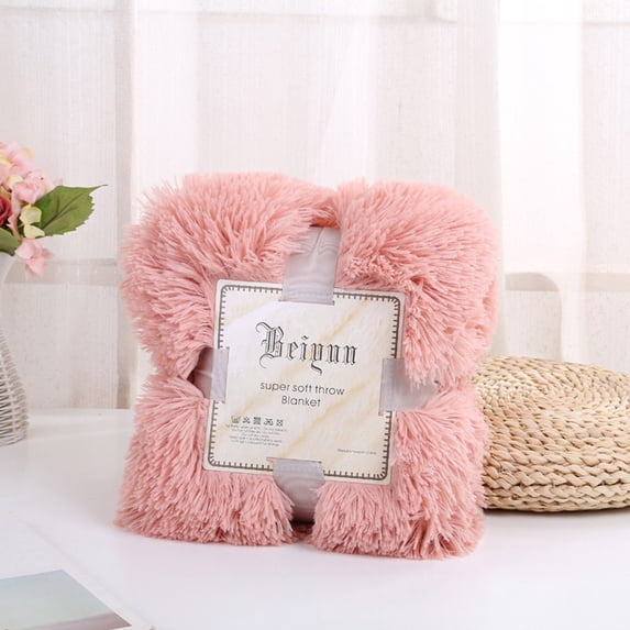 MOONDU Faux fur plush throw blanket, double sided fluffy couch cover rug, solid color thick warm microfiber nap wrap, all season cozy bedding mat for sofa bed car indoor rest home