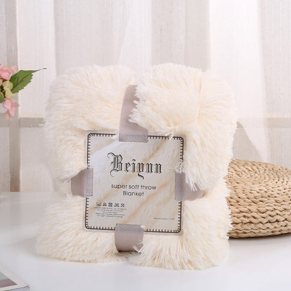 MOONDU Faux fur plush throw blanket, double sided fluffy couch cover rug, solid color thick warm microfiber nap wrap, all season cozy bedding mat for sofa bed car indoor rest home