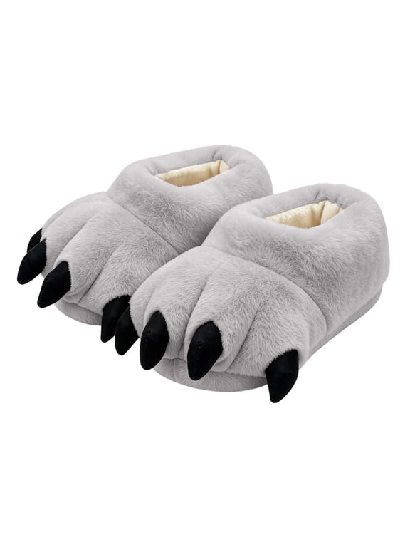 Kids Animal Claw Slippers Boys Girls Fuzzy Plush Non-Slip Closed Back Padded Indoor House Shoes 10 Colors Free Size
