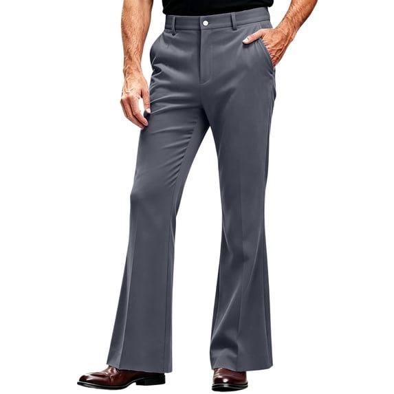 MOONDU Men's Flare Dress Pants Bell Bottom Slim Fit Retro 70s Business Casual with Pockets Stretch Trousers