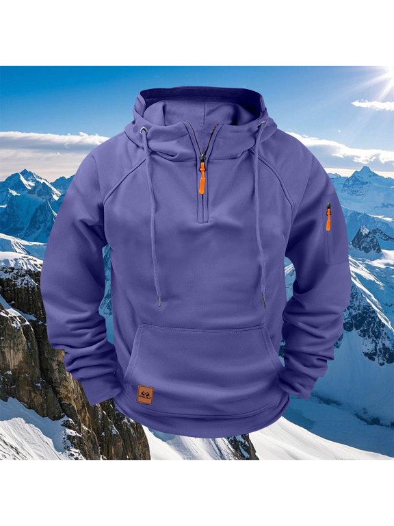 Men's Half Zip Hoodie Quarter Zip Raglan Sleeve Pullover with Pockets Casual Athletic Hoodie Solid Color Loose Fit S-3XL